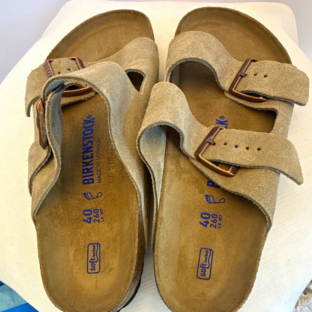 Birkenstock Arizona BS Taupe Suede Soft Footbed Slide Sandal Men EU 40 Reg